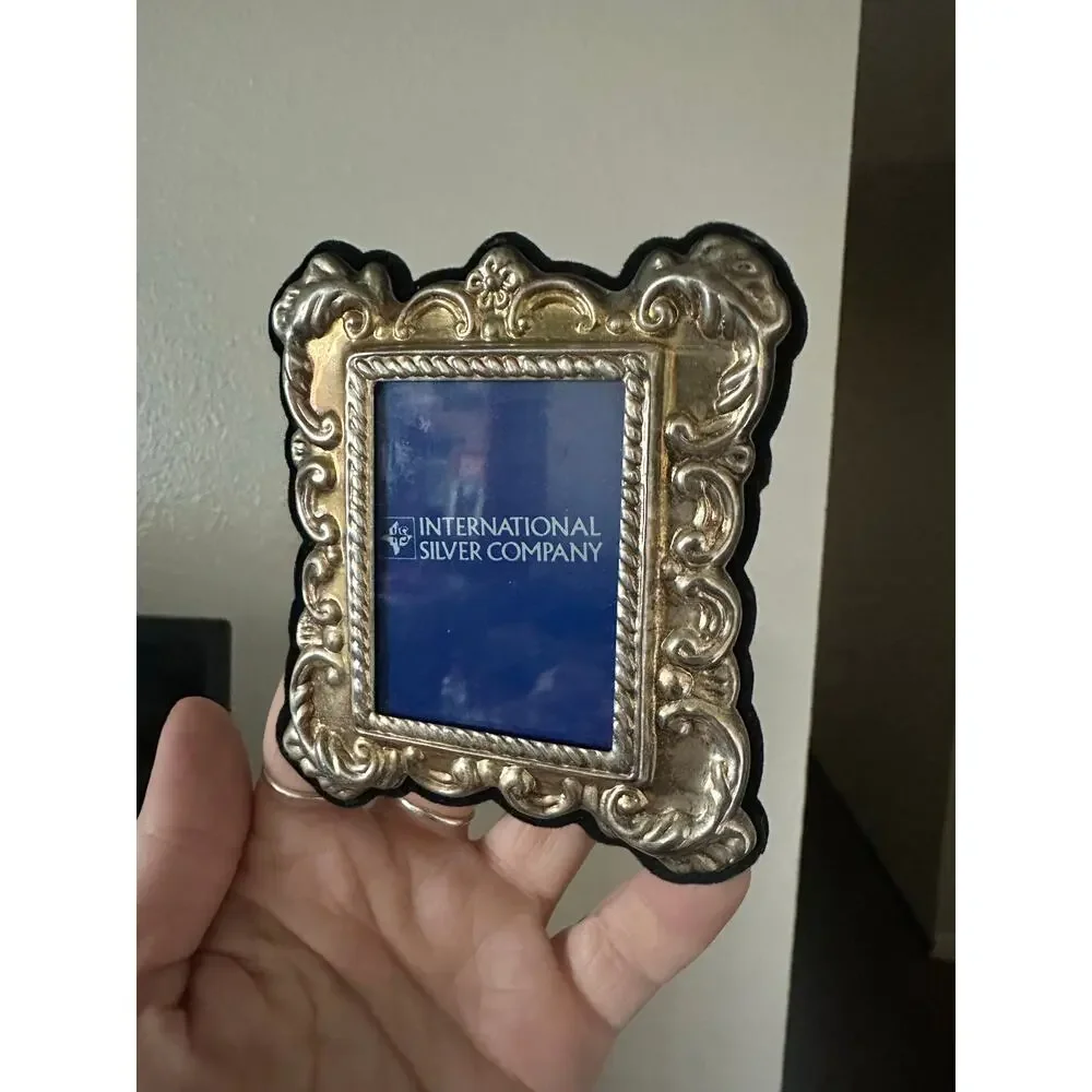 Mini ornate silver plated frame antique vintage baroque scrolling Victorian 2x3